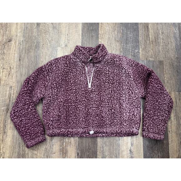 L.A. Hearts Tops - LA Hearts Sherpa Fleece Quarter Zip Pullover Plum Purple Cropped Sweatshirt M